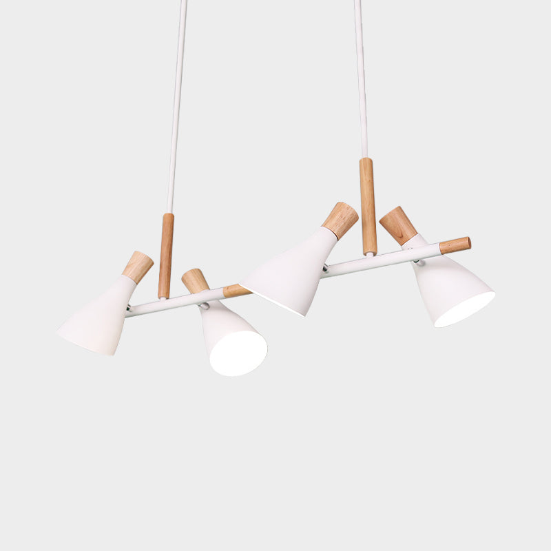 4-Light Tilt Shade Island Lighting Nordic Metal and Wood Hanging Lamp in Green/Grey/White Clearhalo 'Ceiling Lights' 'Island Lights' Lighting' 1872761