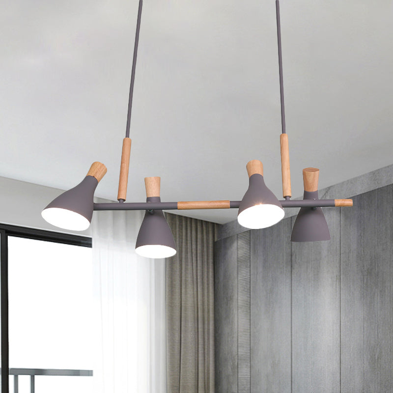 4-Light Tilt Shade Island Lighting Nordic Metal and Wood Hanging Lamp in Green/Grey/White Grey Clearhalo 'Ceiling Lights' 'Island Lights' Lighting' 1872762