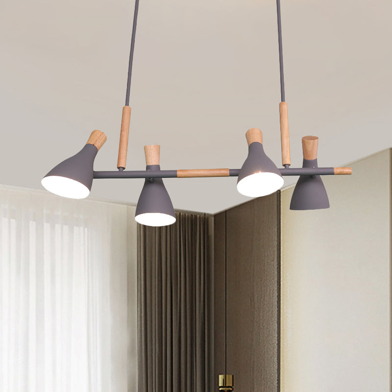 4-Light Tilt Shade Island Lighting Nordic Metal and Wood Hanging Lamp in Green/Grey/White Clearhalo 'Ceiling Lights' 'Island Lights' Lighting' 1872763