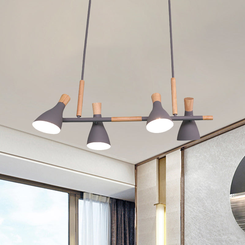 4-Light Tilt Shade Island Lighting Nordic Metal and Wood Hanging Lamp in Green/Grey/White Clearhalo 'Ceiling Lights' 'Island Lights' Lighting' 1872764