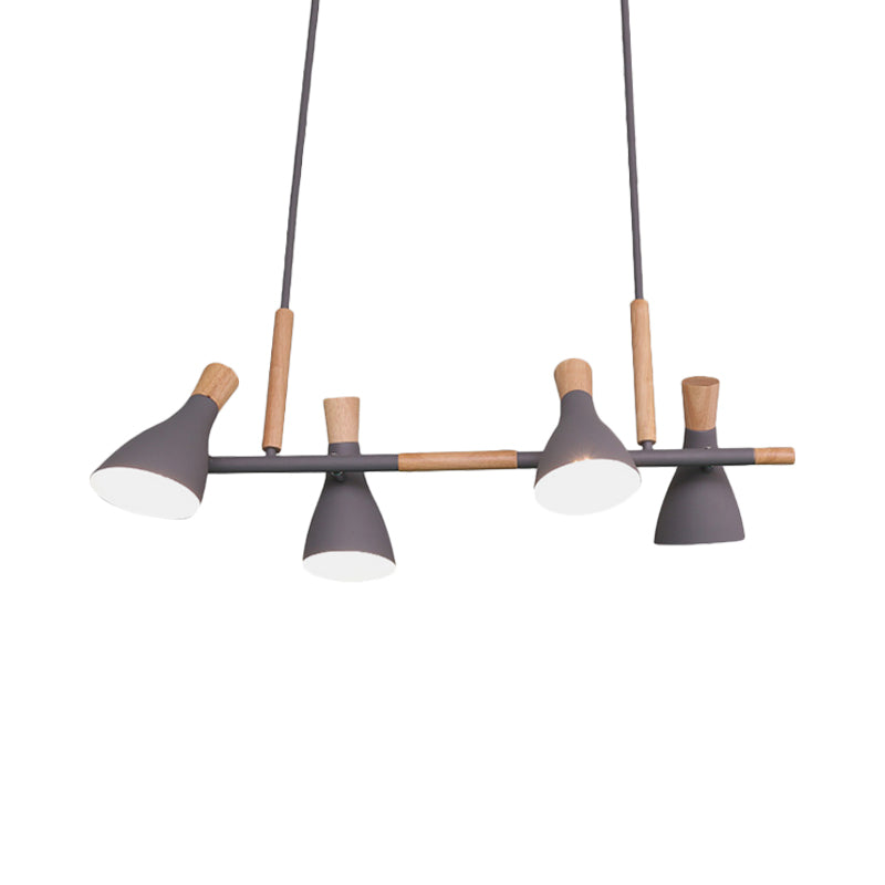 4-Light Tilt Shade Island Lighting Nordic Metal and Wood Hanging Lamp in Green/Grey/White Clearhalo 'Ceiling Lights' 'Island Lights' Lighting' 1872765