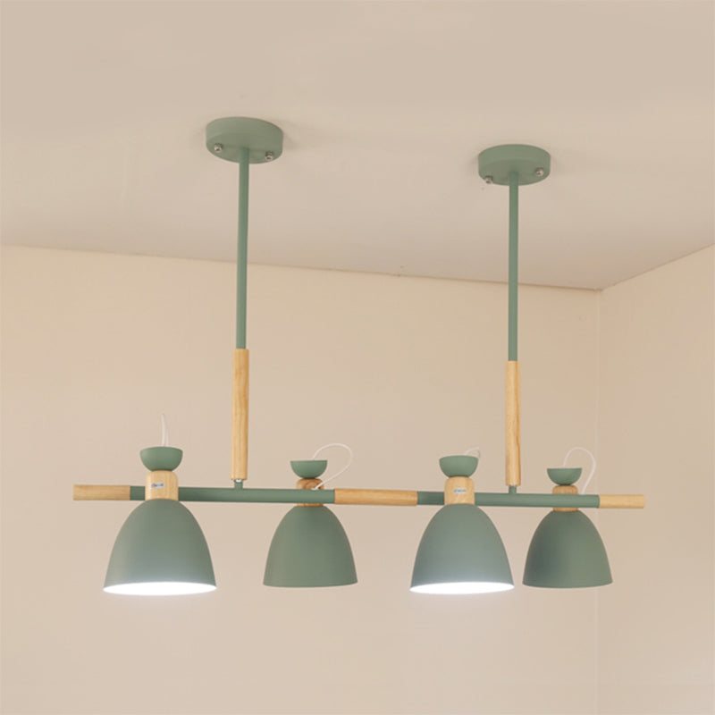 Metal Dome Shade Island Chandelier 4-Head Nordic Style Hanging Pendant Lamp in Green/Grey/White Clearhalo 'Ceiling Lights' 'Island Lights' Lighting' 1872777