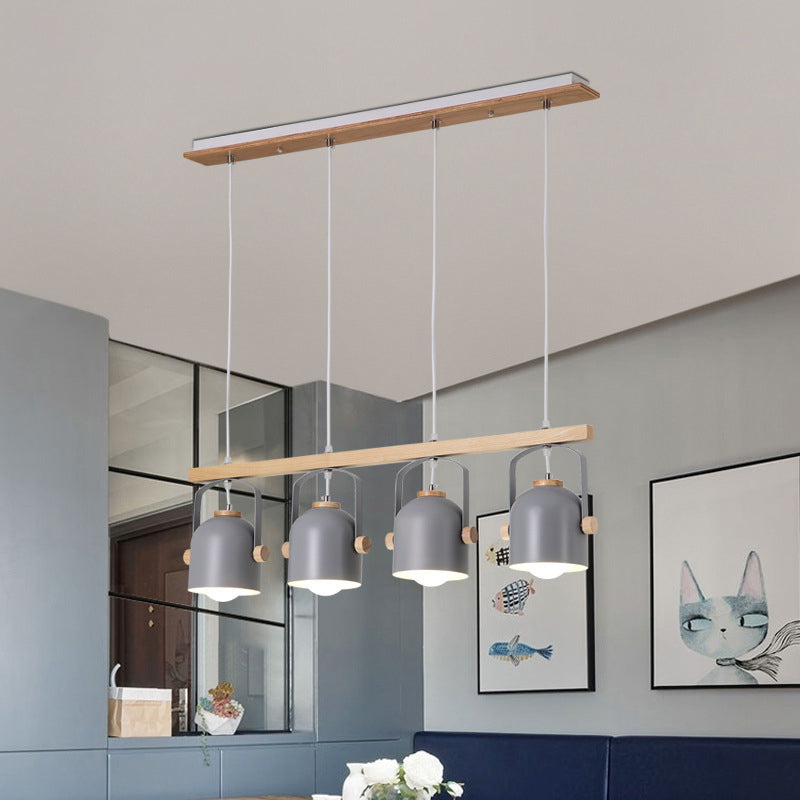 White/Grey Dome Shade Linear Chandelier 3/4 Heads Nordic Metal Island Light over Dining Table Clearhalo 'Ceiling Lights' 'Island Lights' Lighting' 1872815