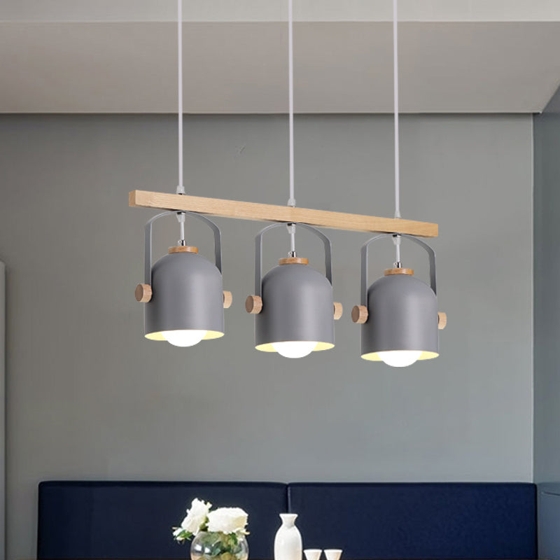 White/Grey Dome Shade Linear Chandelier 3/4 Heads Nordic Metal Island Light over Dining Table Clearhalo 'Ceiling Lights' 'Island Lights' Lighting' 1872824