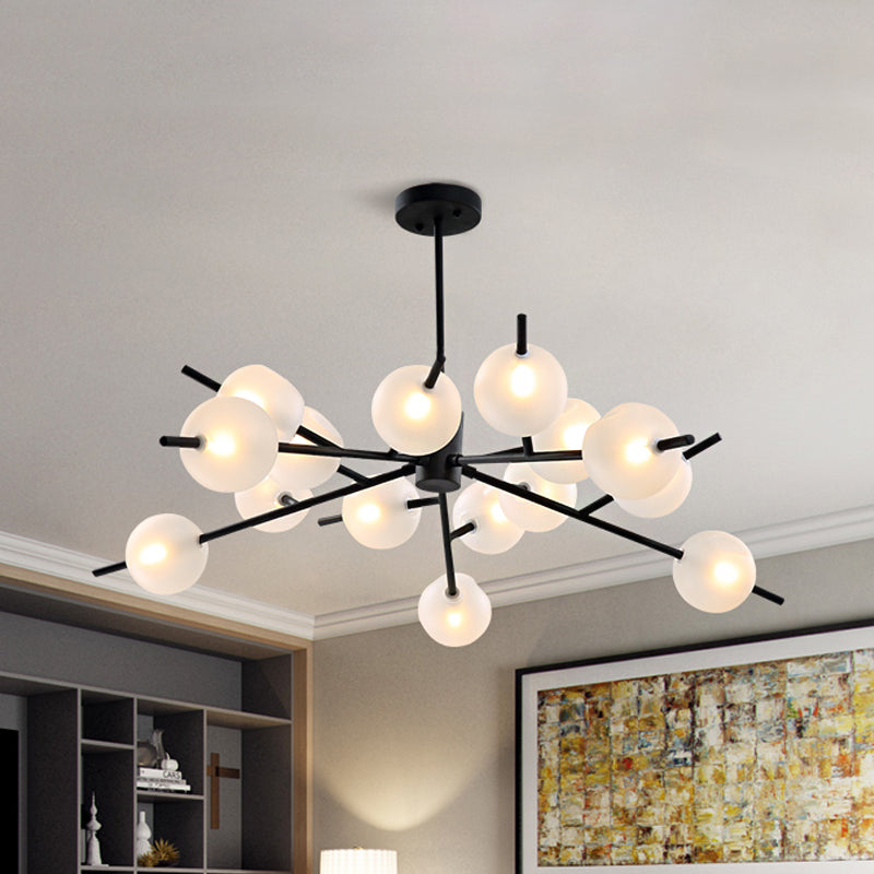 Post Modern Bubble Pendant Light 12/15 Lights Frosted Glass Hanging Chandelier in Black/Gold 15 Black Clearhalo 'Ceiling Lights' 'Chandeliers' 'Modern Chandeliers' 'Modern' Lighting' 1872842