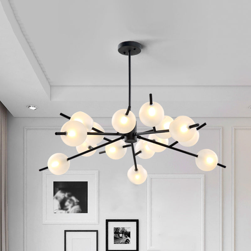 Post Modern Bubble Pendant Light 12/15 Lights Frosted Glass Hanging Chandelier in Black/Gold Clearhalo 'Ceiling Lights' 'Chandeliers' 'Modern Chandeliers' 'Modern' Lighting' 1872843