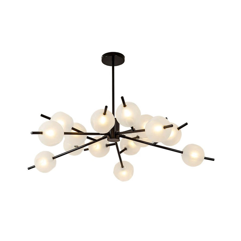 Post Modern Bubble Pendant Light 12/15 Lights Frosted Glass Hanging Chandelier in Black/Gold Clearhalo 'Ceiling Lights' 'Chandeliers' 'Modern Chandeliers' 'Modern' Lighting' 1872845