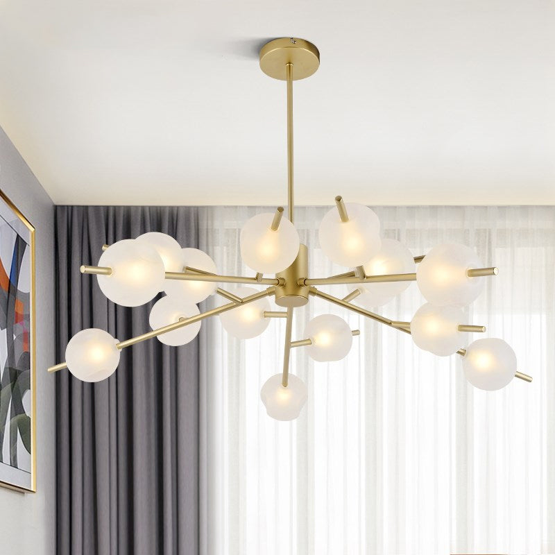 Post Modern Bubble Pendant Light 12/15 Lights Frosted Glass Hanging Chandelier in Black/Gold 15 Gold Clearhalo 'Ceiling Lights' 'Chandeliers' 'Modern Chandeliers' 'Modern' Lighting' 1872847