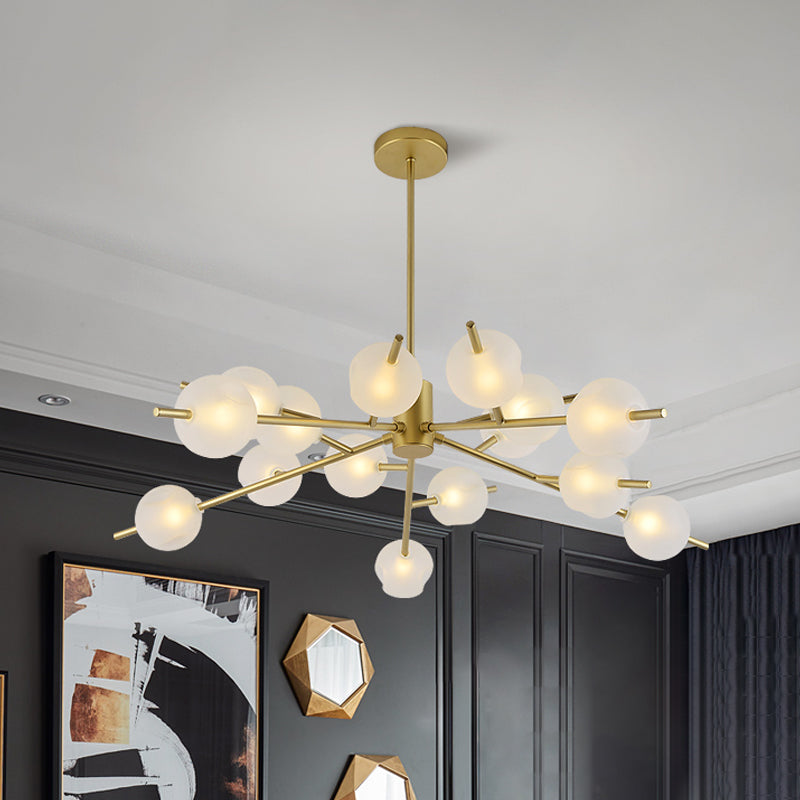 Post Modern Bubble Pendant Light 12/15 Lights Frosted Glass Hanging Chandelier in Black/Gold Clearhalo 'Ceiling Lights' 'Chandeliers' 'Modern Chandeliers' 'Modern' Lighting' 1872849