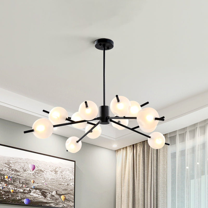 Post Modern Bubble Pendant Light 12/15 Lights Frosted Glass Hanging Chandelier in Black/Gold 12 Black Clearhalo 'Ceiling Lights' 'Chandeliers' 'Modern Chandeliers' 'Modern' Lighting' 1872851