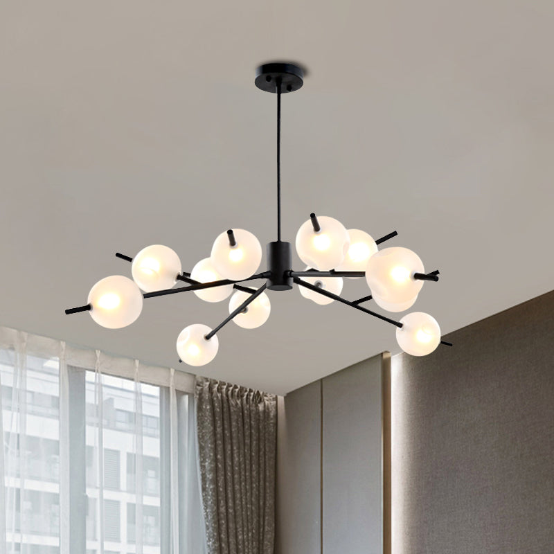 Post Modern Bubble Pendant Light 12/15 Lights Frosted Glass Hanging Chandelier in Black/Gold Clearhalo 'Ceiling Lights' 'Chandeliers' 'Modern Chandeliers' 'Modern' Lighting' 1872852