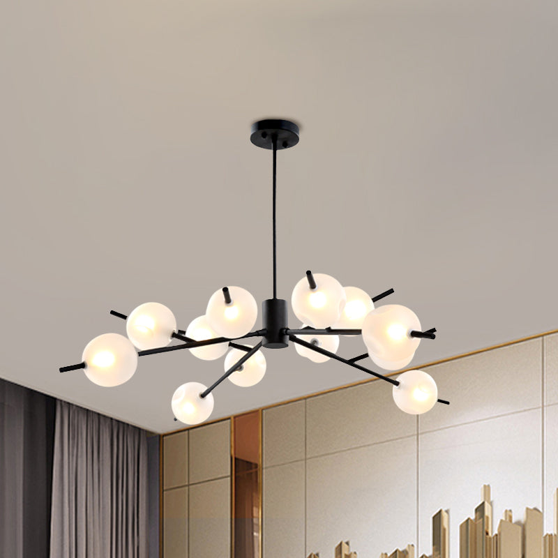 Post Modern Bubble Pendant Light 12/15 Lights Frosted Glass Hanging Chandelier in Black/Gold Clearhalo 'Ceiling Lights' 'Chandeliers' 'Modern Chandeliers' 'Modern' Lighting' 1872853