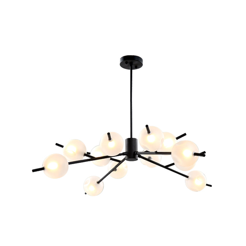 Post Modern Bubble Pendant Light 12/15 Lights Frosted Glass Hanging Chandelier in Black/Gold Clearhalo 'Ceiling Lights' 'Chandeliers' 'Modern Chandeliers' 'Modern' Lighting' 1872854