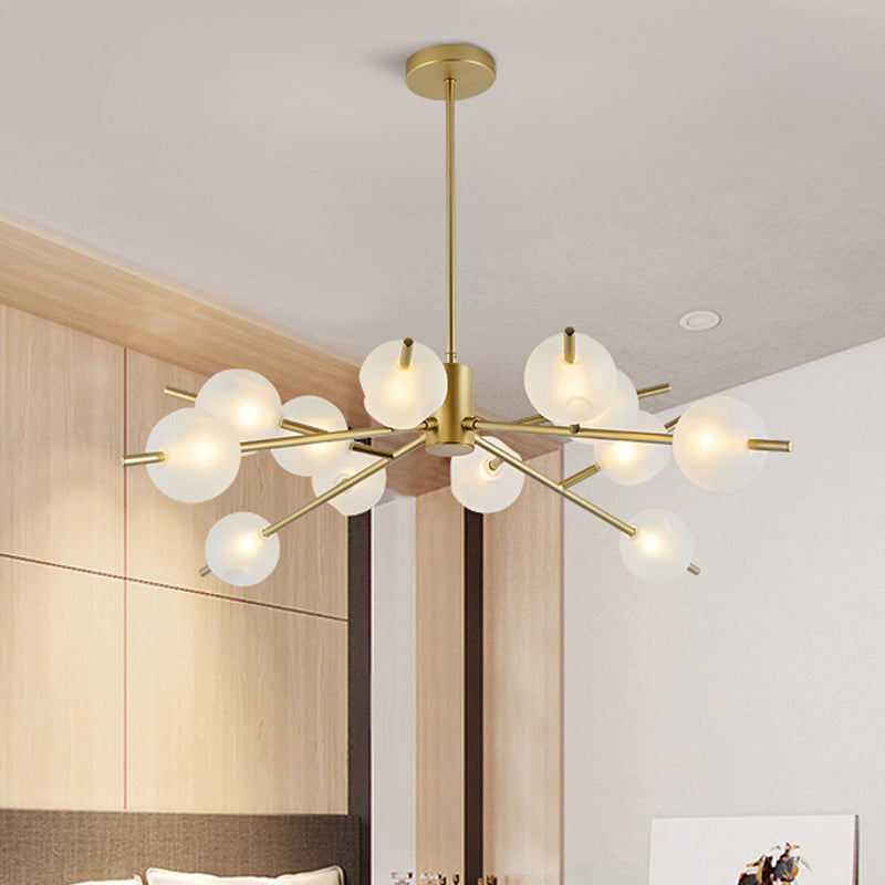 Post Modern Bubble Pendant Light 12/15 Lights Frosted Glass Hanging Chandelier in Black/Gold 12 Gold Clearhalo 'Ceiling Lights' 'Chandeliers' 'Modern Chandeliers' 'Modern' Lighting' 1872856