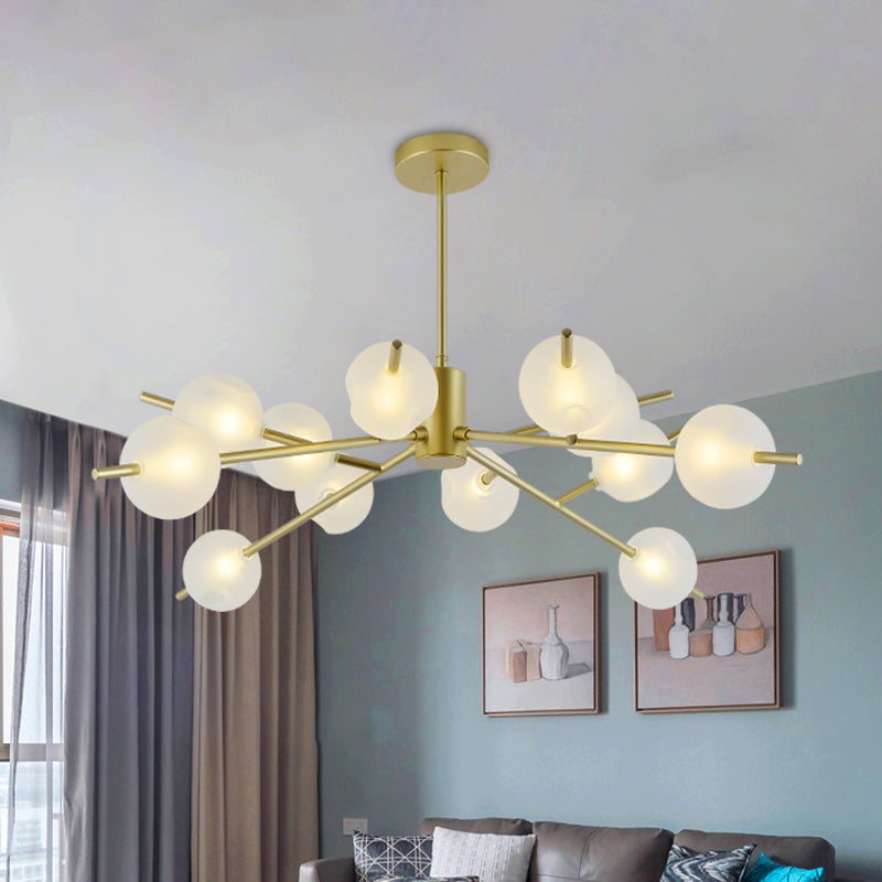 Post Modern Bubble Pendant Light 12/15 Lights Frosted Glass Hanging Chandelier in Black/Gold Clearhalo 'Ceiling Lights' 'Chandeliers' 'Modern Chandeliers' 'Modern' Lighting' 1872858