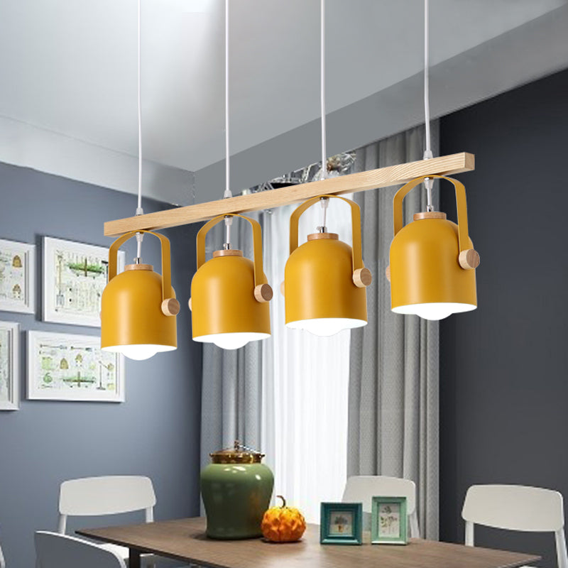 Nordic Style Dome Island Light 3/4 Lights Wooden Chandelier Lighting with Metal Shade 4 Yellow Clearhalo 'Ceiling Lights' 'Island Lights' Lighting' 1872860