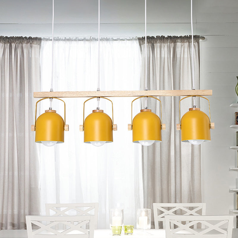 Nordic Style Dome Island Light 3/4 Lights Wooden Chandelier Lighting with Metal Shade Clearhalo 'Ceiling Lights' 'Island Lights' Lighting' 1872861