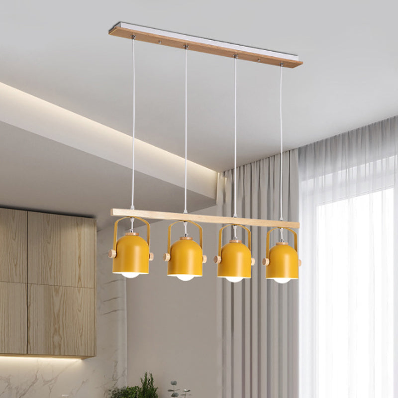 Nordic Style Dome Island Light 3/4 Lights Wooden Chandelier Lighting with Metal Shade Clearhalo 'Ceiling Lights' 'Island Lights' Lighting' 1872862