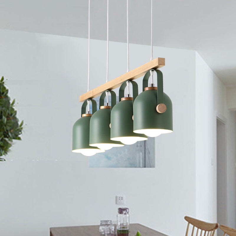 Nordic Style Dome Island Light 3/4 Lights Wooden Chandelier Lighting with Metal Shade Clearhalo 'Ceiling Lights' 'Island Lights' Lighting' 1872866