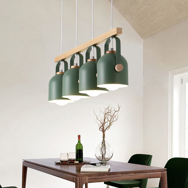 Nordic Style Dome Island Light 3/4 Lights Wooden Chandelier Lighting with Metal Shade Clearhalo 'Ceiling Lights' 'Island Lights' Lighting' 1872867