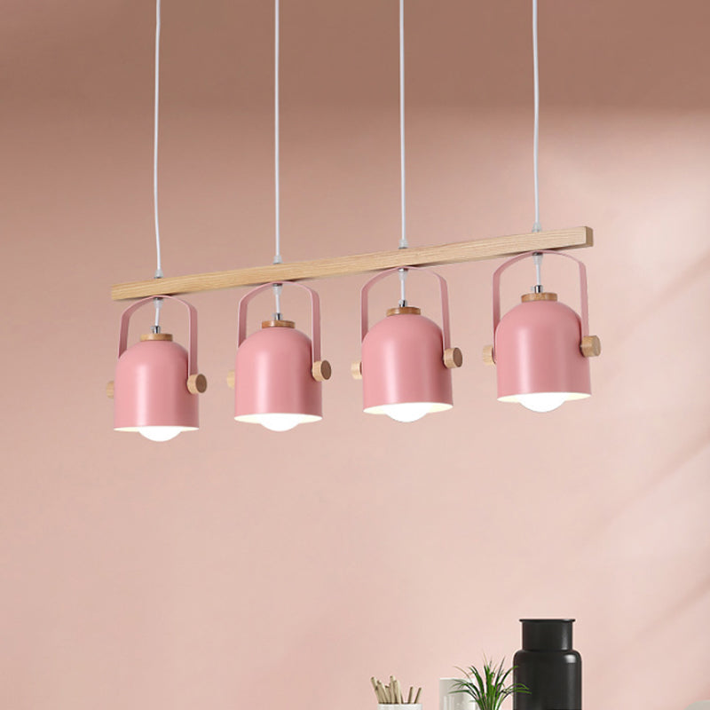 Nordic Style Dome Island Light 3/4 Lights Wooden Chandelier Lighting with Metal Shade 4 Pink Clearhalo 'Ceiling Lights' 'Island Lights' Lighting' 1872869