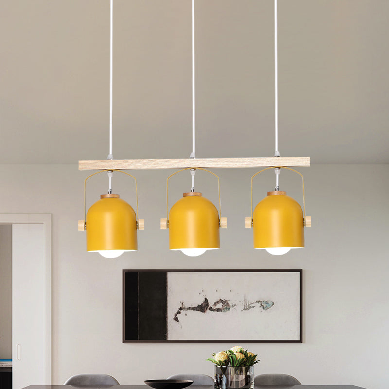 Nordic Style Dome Island Light 3/4 Lights Wooden Chandelier Lighting with Metal Shade Clearhalo 'Ceiling Lights' 'Island Lights' Lighting' 1872874