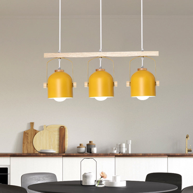 Nordic Style Dome Island Light 3/4 Lights Wooden Chandelier Lighting with Metal Shade Clearhalo 'Ceiling Lights' 'Island Lights' Lighting' 1872875