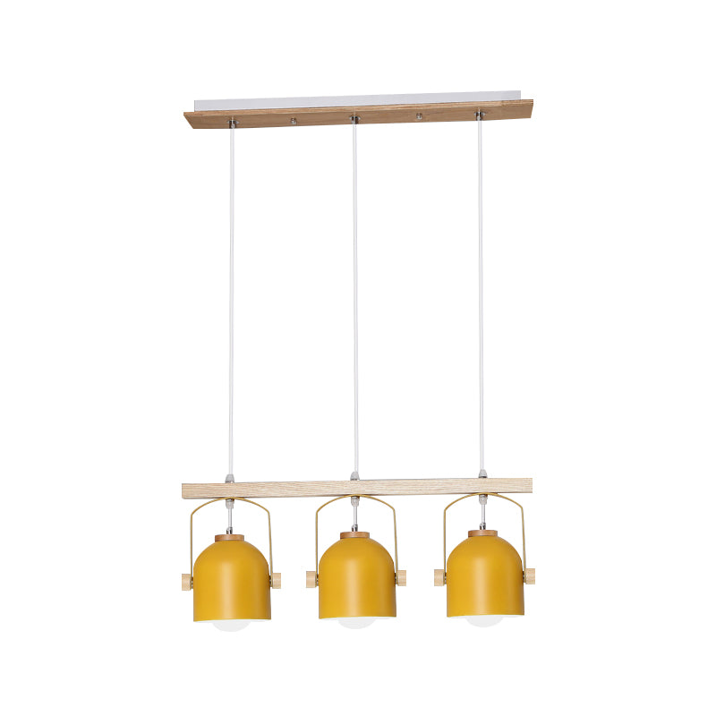 Nordic Style Dome Island Light 3/4 Lights Wooden Chandelier Lighting with Metal Shade Clearhalo 'Ceiling Lights' 'Island Lights' Lighting' 1872876