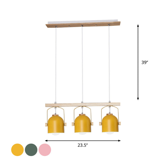 Nordic Style Dome Island Light 3/4 Lights Wooden Chandelier Lighting with Metal Shade Clearhalo 'Ceiling Lights' 'Island Lights' Lighting' 1872877