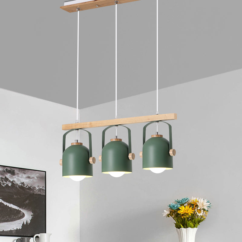 Nordic Style Dome Island Light 3/4 Lights Wooden Chandelier Lighting with Metal Shade 3 Green Clearhalo 'Ceiling Lights' 'Island Lights' Lighting' 1872878