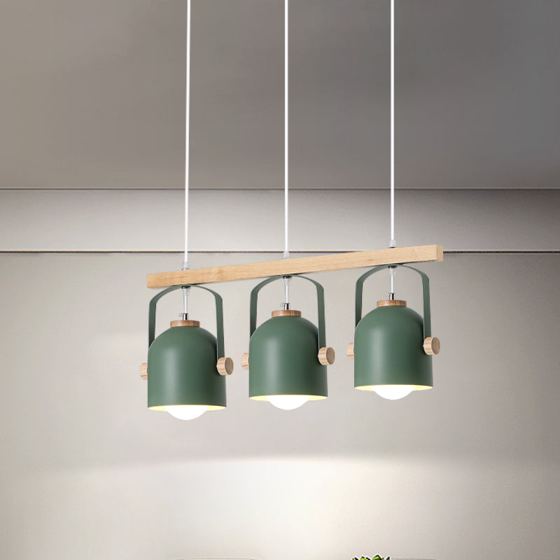 Nordic Style Dome Island Light 3/4 Lights Wooden Chandelier Lighting with Metal Shade Clearhalo 'Ceiling Lights' 'Island Lights' Lighting' 1872879