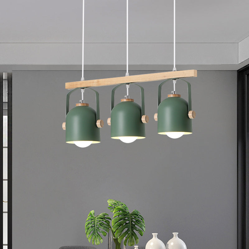 Nordic Style Dome Island Light 3/4 Lights Wooden Chandelier Lighting with Metal Shade Clearhalo 'Ceiling Lights' 'Island Lights' Lighting' 1872880