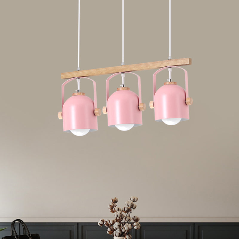 Nordic Style Dome Island Light 3/4 Lights Wooden Chandelier Lighting with Metal Shade Clearhalo 'Ceiling Lights' 'Island Lights' Lighting' 1872883