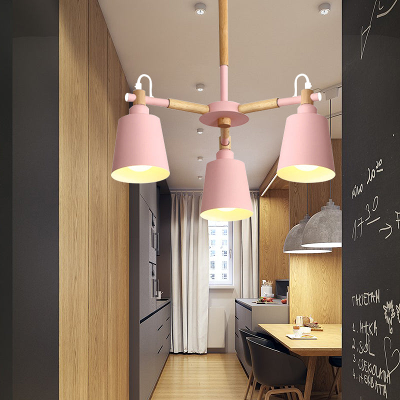Cloth Shop Bucket Chandelier Metal 3 Lights Nordic Contemporary Hanging Light Pink Clearhalo 'Ceiling Lights' 'Chandeliers' Lighting' options 187316_baa9662c-8ee2-420c-a94a-6877d37f9fd4