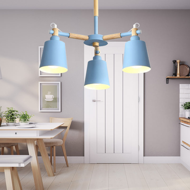 Cloth Shop Bucket Chandelier Metal 3 Lights Nordic Contemporary Hanging Light Blue Clearhalo 'Ceiling Lights' 'Chandeliers' Lighting' options 187330_42463295-d4a0-46cb-8abd-6a2b6dde244e