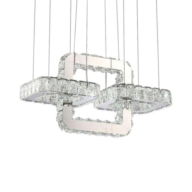 Chrome Round/Square Pendant Chandelier Modern Crystal Accent LED Pendant Light Fixture in White/Warm Light for Dining Room Clearhalo 'Ceiling Lights' 'Chandeliers' 'Modern Chandeliers' 'Modern' Lighting' 187335