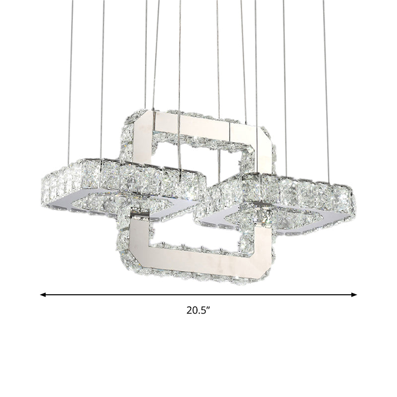 Chrome Round/Square Pendant Chandelier Modern Crystal Accent LED Pendant Light Fixture in White/Warm Light for Dining Room Clearhalo 'Ceiling Lights' 'Chandeliers' 'Modern Chandeliers' 'Modern' Lighting' 187336