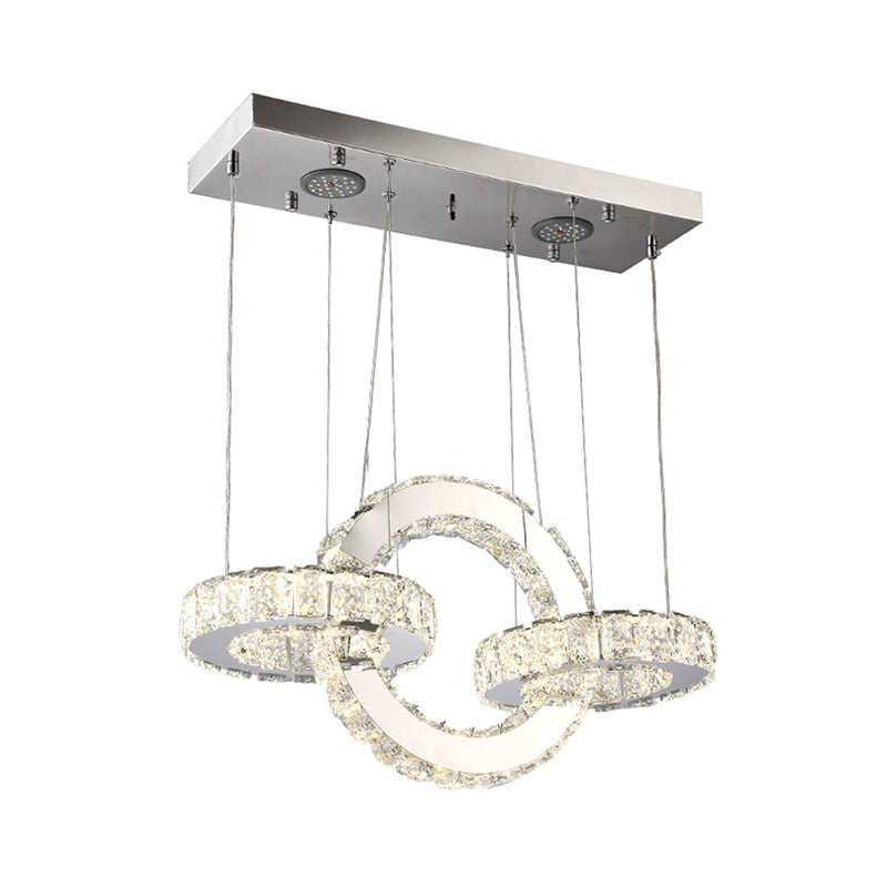 Chrome Round/Square Pendant Chandelier Modern Crystal Accent LED Pendant Light Fixture in White/Warm Light for Dining Room Clearhalo 'Ceiling Lights' 'Chandeliers' 'Modern Chandeliers' 'Modern' Lighting' 187340