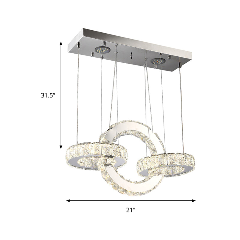 Chrome Round/Square Pendant Chandelier Modern Crystal Accent LED Pendant Light Fixture in White/Warm Light for Dining Room Clearhalo 'Ceiling Lights' 'Chandeliers' 'Modern Chandeliers' 'Modern' Lighting' 187341