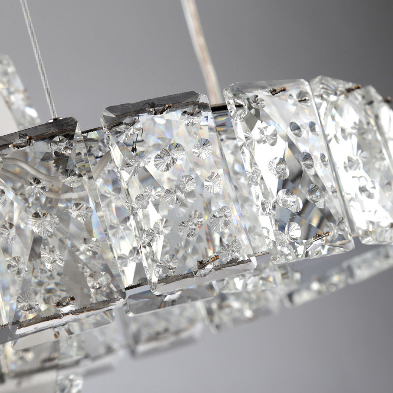 Chrome Round/Square Pendant Chandelier Modern Crystal Accent LED Pendant Light Fixture in White/Warm Light for Dining Room Clearhalo 'Ceiling Lights' 'Chandeliers' 'Modern Chandeliers' 'Modern' Lighting' 187343