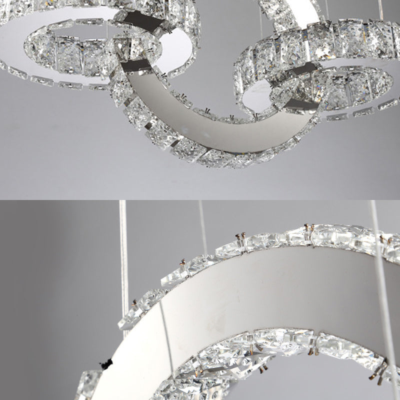 Chrome Round/Square Pendant Chandelier Modern Crystal Accent LED Pendant Light Fixture in White/Warm Light for Dining Room Clearhalo 'Ceiling Lights' 'Chandeliers' 'Modern Chandeliers' 'Modern' Lighting' 187344