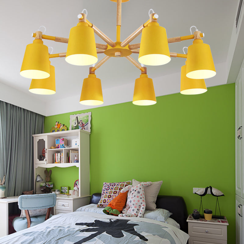 Metal Bucket Shade Chandelier 8 Lights Macaron Stylish Hanging Light for Boys Girls Bedroom Yellow Clearhalo 'Ceiling Lights' 'Chandeliers' Lighting' options 187386_38be74d7-0fa8-4dc2-aa00-bfe6bb29a33b