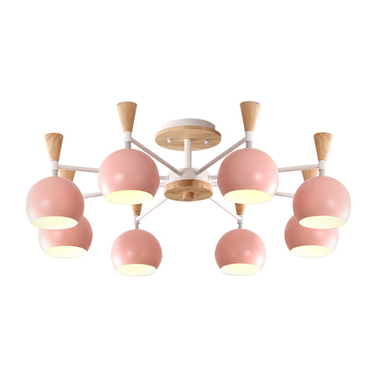 Macaron Nordic Orb Hanging Pendant 8 Bulbs Metal Chandelier Light for Nursing Room Clearhalo 'Ceiling Lights' 'Chandeliers' Lighting' options 187398