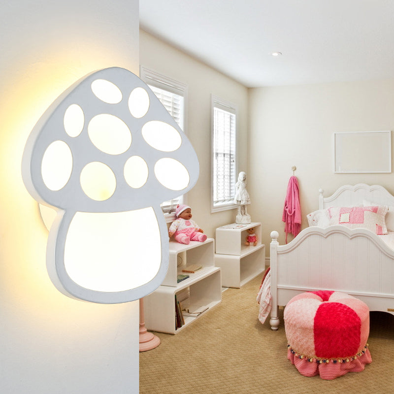 Kids Slim Mushroom Wall Light Acrylic White LED Wall Lamp for Foyer Bathroom White Clearhalo 'Wall Lamps & Sconces' 'Wall Lights' Lighting' 187434