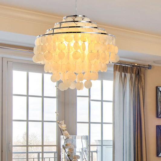 Waterfall Chandelier Light Fixture Modernism Shell 4 Lights Hanging Ceiling Light in White White Clearhalo 'Ceiling Lights' 'Chandeliers' 'Modern Chandeliers' 'Modern' Lighting' 187478