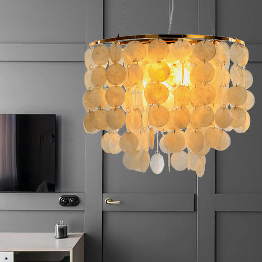 15"/19.5"/27.5" Dia Tiered Chandelier Pendant Light Modern Shell 4 Lights White Hanging Pendant Lamp White Clearhalo 'Ceiling Lights' 'Chandeliers' 'Modern Chandeliers' 'Modern' Lighting' 187491