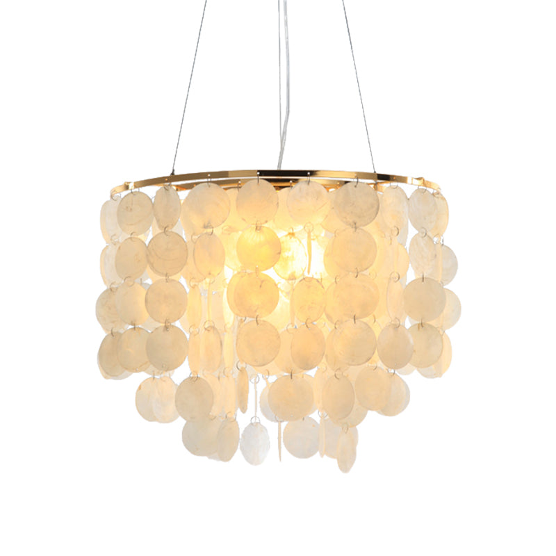 15"/19.5"/27.5" Dia Tiered Chandelier Pendant Light Modern Shell 4 Lights White Hanging Pendant Lamp Clearhalo 'Ceiling Lights' 'Chandeliers' 'Modern Chandeliers' 'Modern' Lighting' 187492