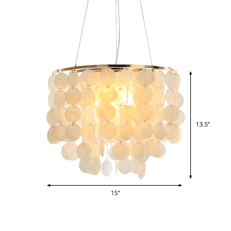 15"/19.5"/27.5" Dia Tiered Chandelier Pendant Light Modern Shell 4 Lights White Hanging Pendant Lamp Clearhalo 'Ceiling Lights' 'Chandeliers' 'Modern Chandeliers' 'Modern' Lighting' 187493