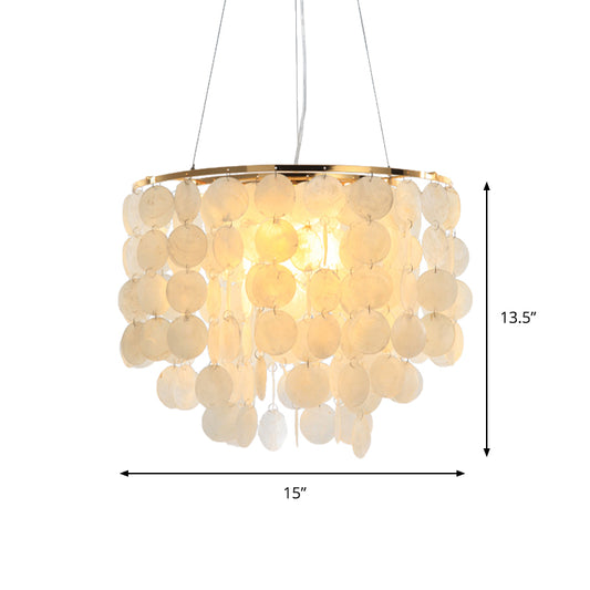 15"/19.5"/27.5" Dia Tiered Chandelier Pendant Light Modern Shell 4 Lights White Hanging Pendant Lamp Clearhalo 'Ceiling Lights' 'Chandeliers' 'Modern Chandeliers' 'Modern' Lighting' 187493