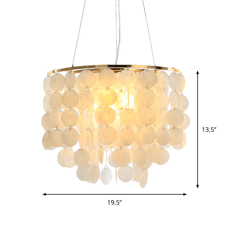 15"/19.5"/27.5" Dia Tiered Chandelier Pendant Light Modern Shell 4 Lights White Hanging Pendant Lamp Clearhalo 'Ceiling Lights' 'Chandeliers' 'Modern Chandeliers' 'Modern' Lighting' 187494